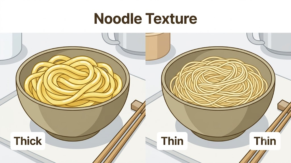 쫄면 비빔국수 굵고 쫄깃한 쫄면 면발과 가느다란 비빔국수 면발 비교