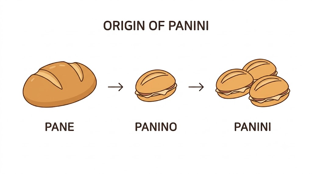 파니니 이름 뜻 pane에서 panino와 panini로 이어지는 이름 관계를 보여주는 설명 이미지