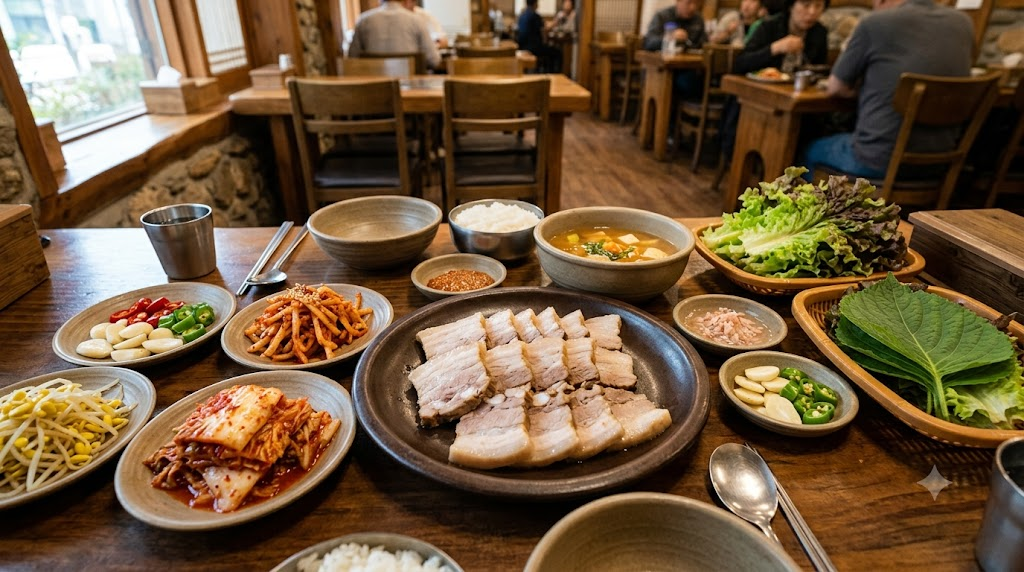보쌈 이름 뜻 돼지고기뿐 아니라 김치와 배추, 반찬까지 함께 차려진 보쌈정식 형태
